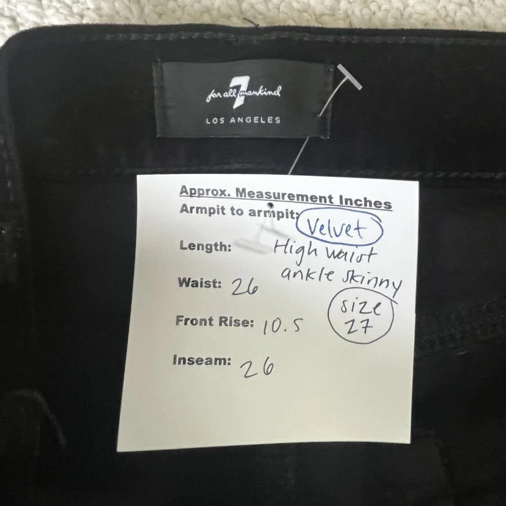 2/$30 7 for All Mankind Velvet High Rise Ankle Skinny Pants Size 27